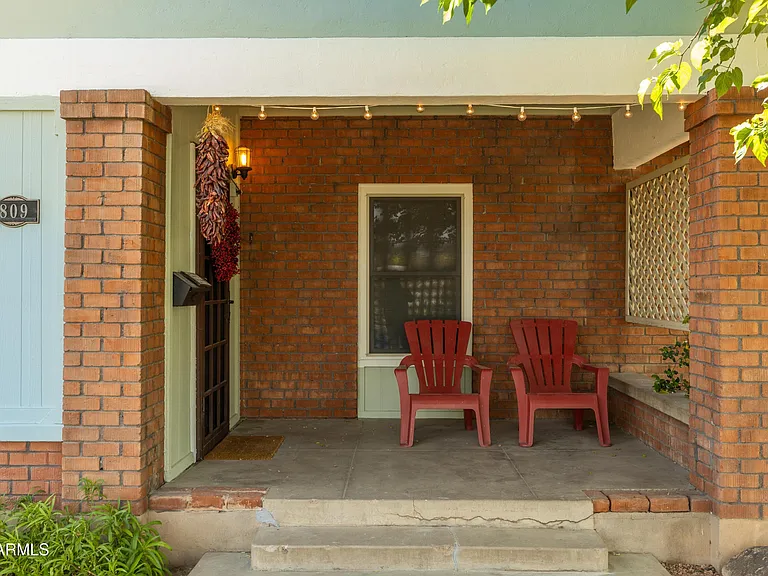 The front porch with brick columns